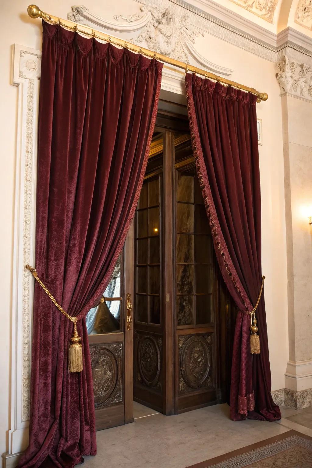 Transform doors into eye-catching features with expansive drapes.