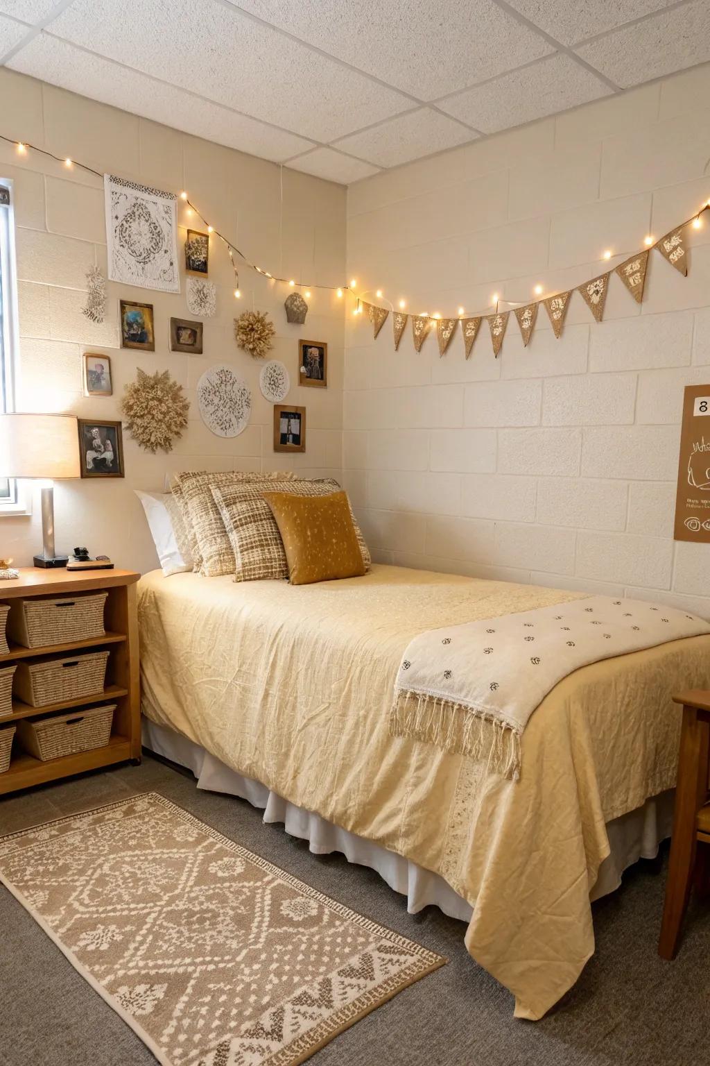 Warm neutrals create a cozy and inviting atmosphere.