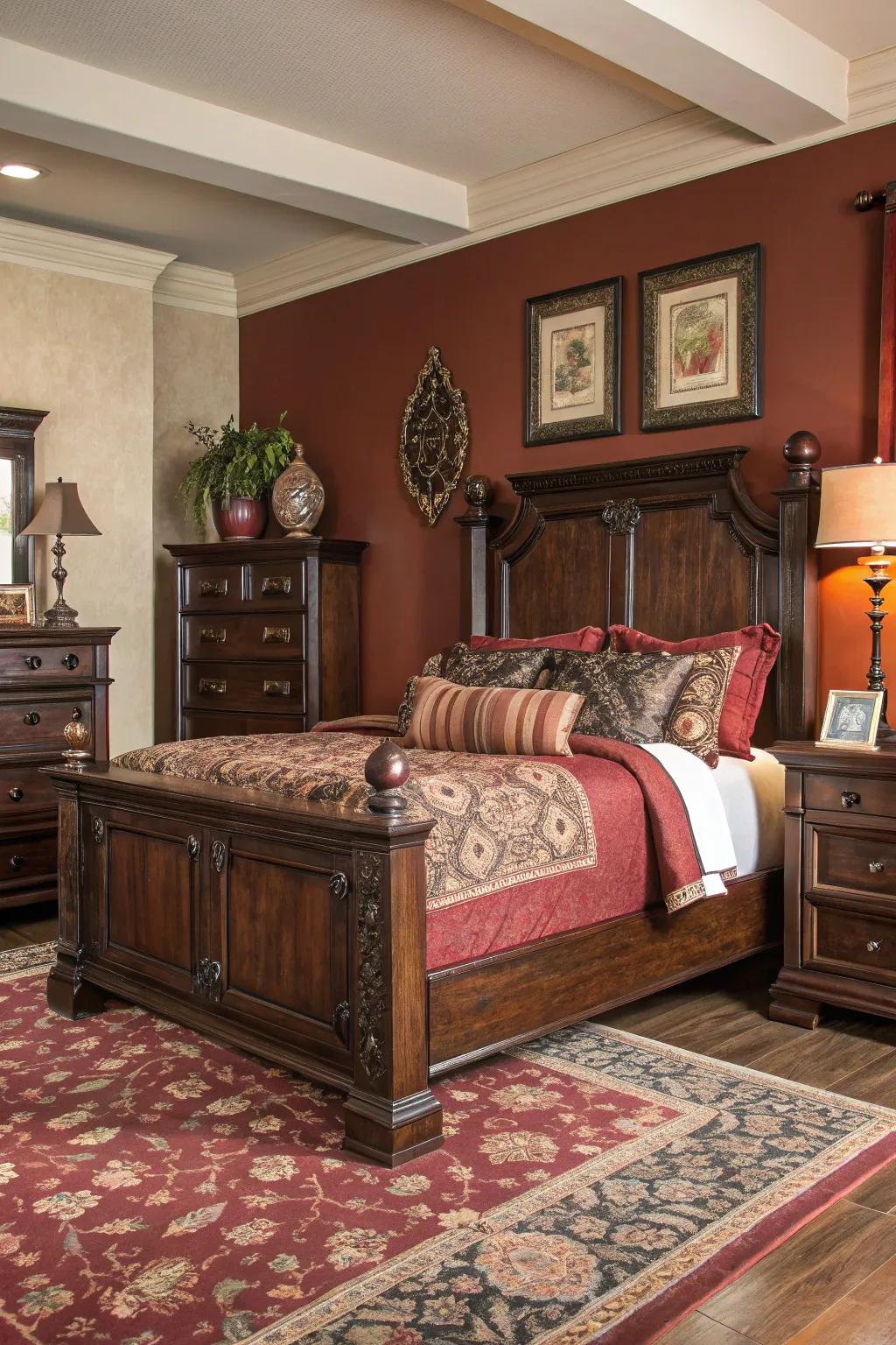 Ebony wood furniture brings sophistication and depth to the space.