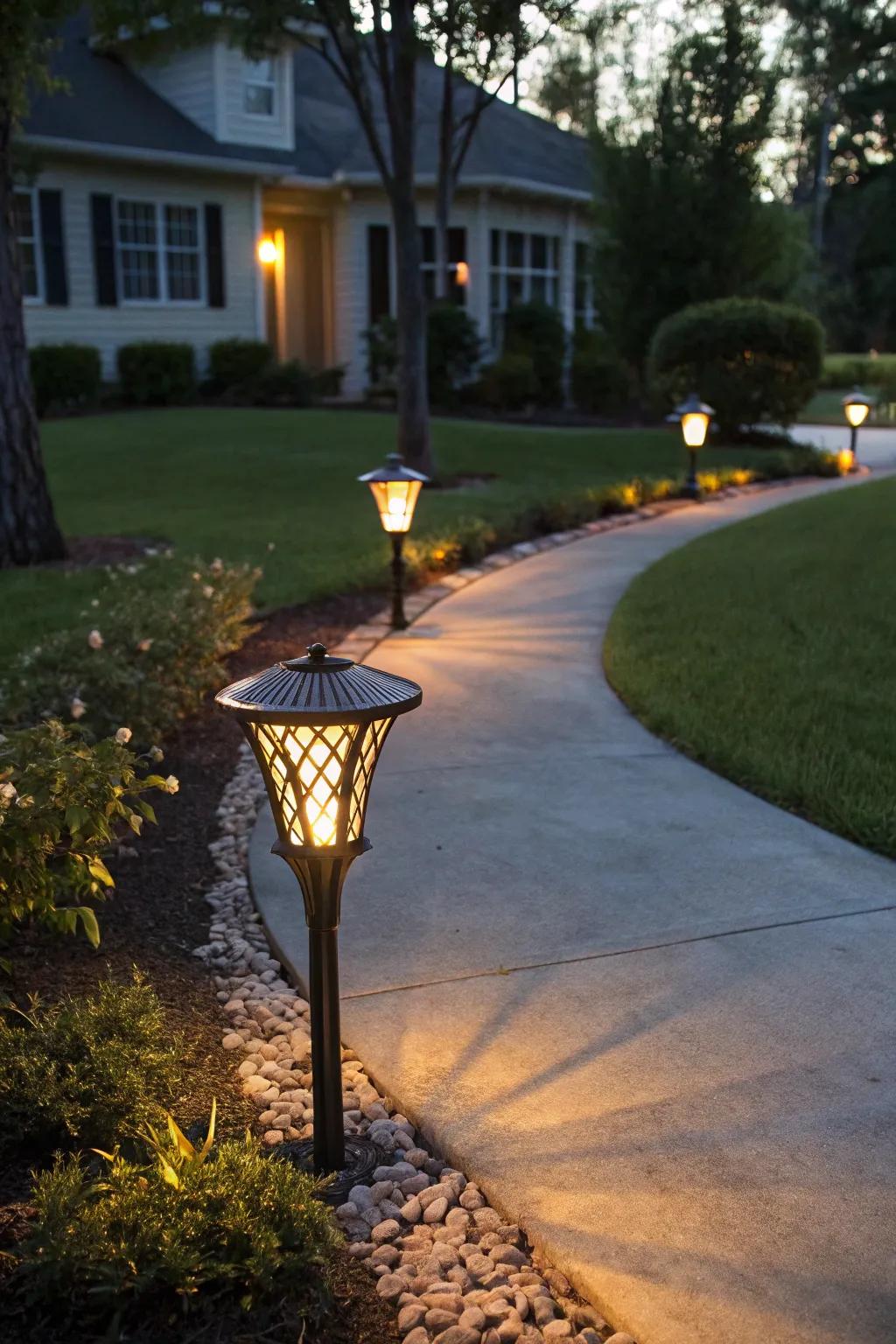 Lighting can transform driveways into magical nighttime features.