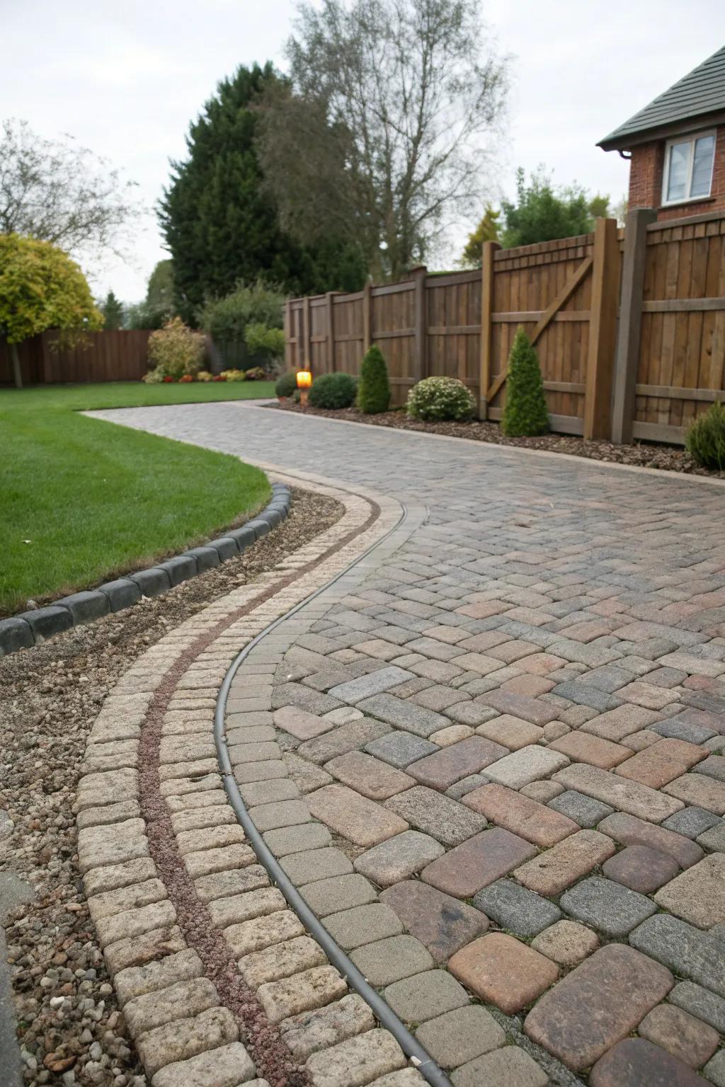 Mixing materials such as cobblestones and bricks introduces texture and allure.