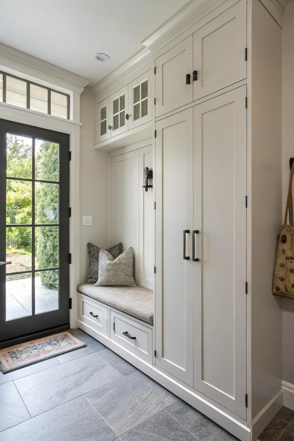 Built-in cabinetry offers concealed storage options.