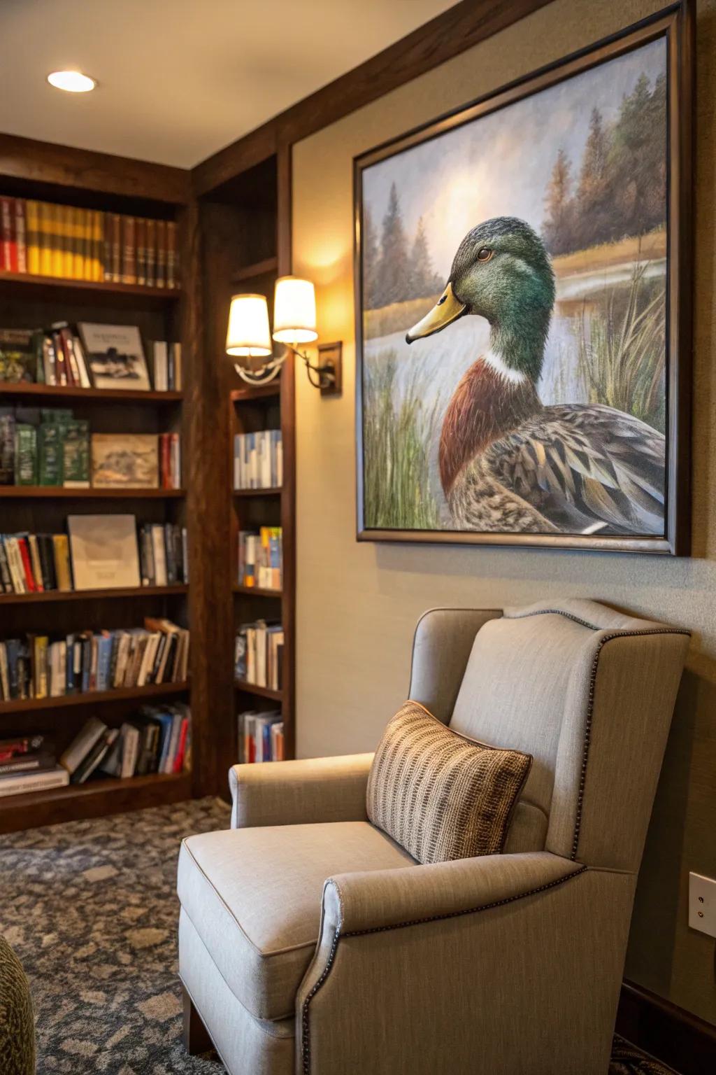 An authentic waterfowl likeness offers a peaceful focal point.