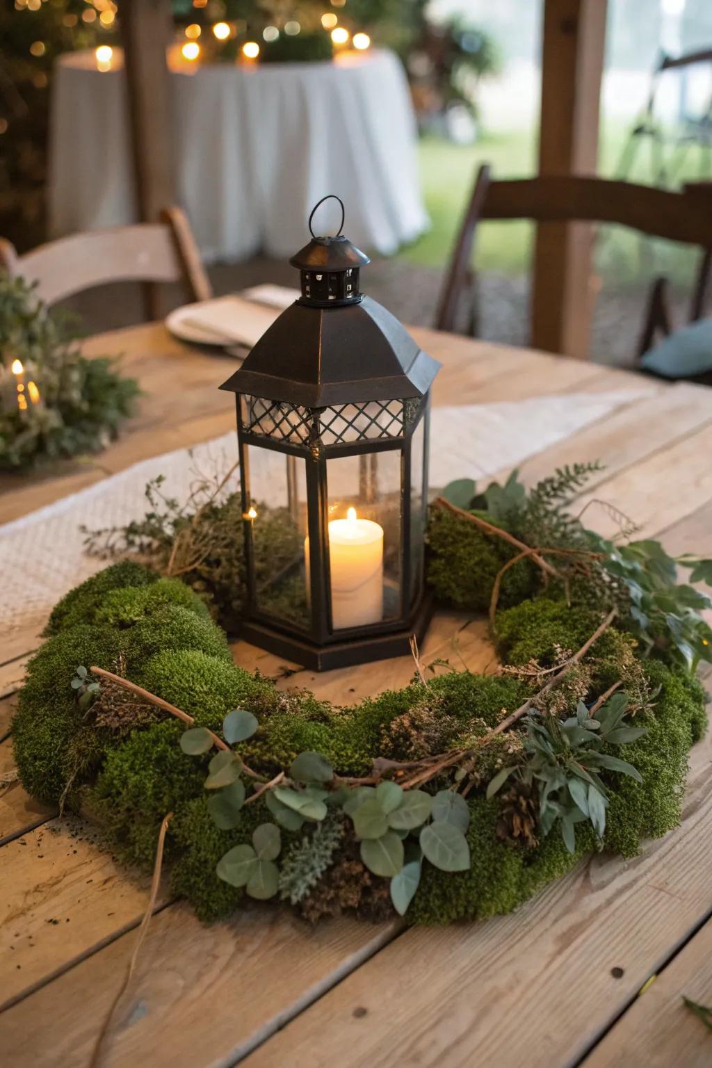 A wreath of plants delivers nature to your lamp.