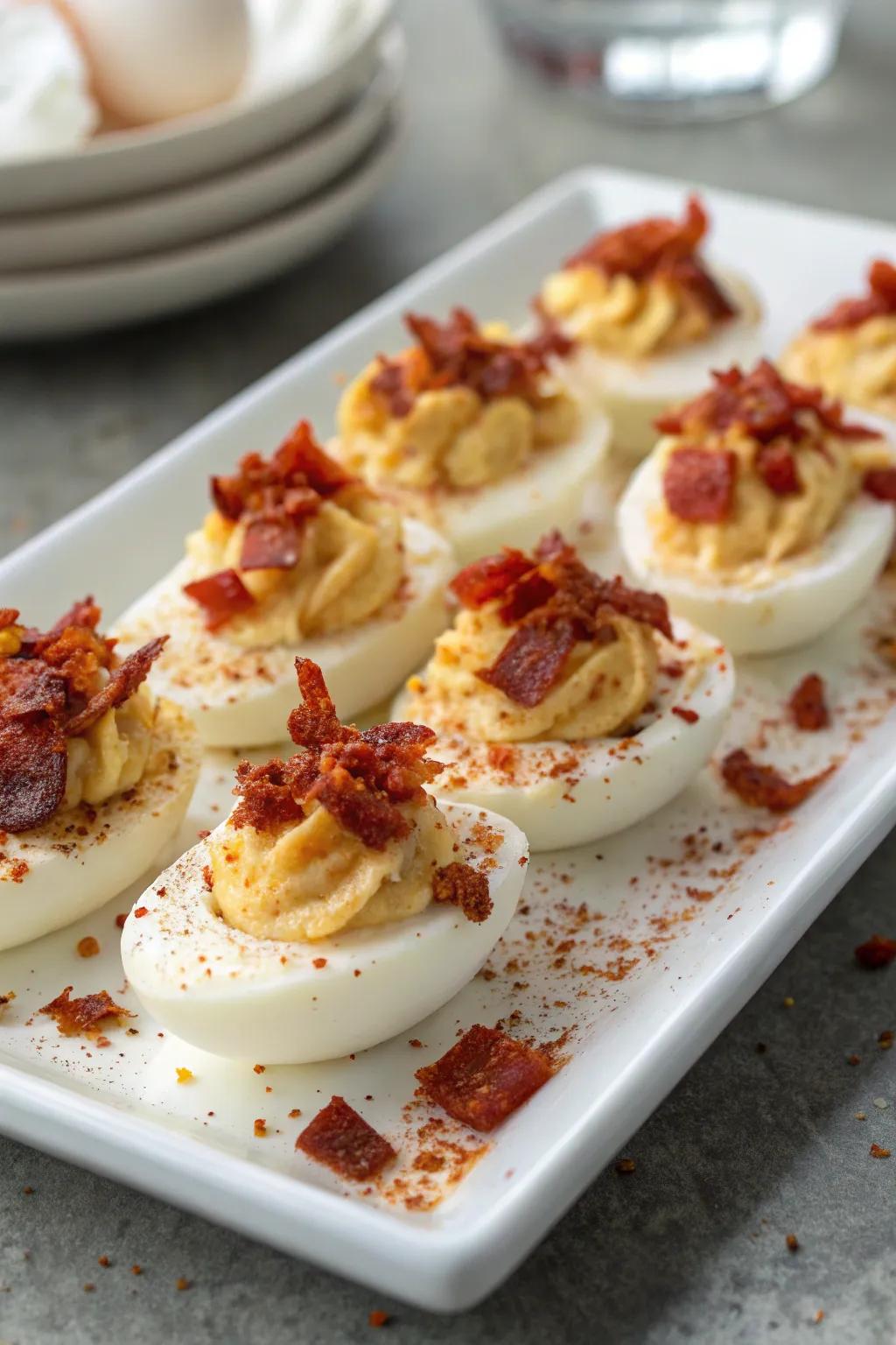 Gourmet deviled eggs, the perfect flavorful snack for brunch.