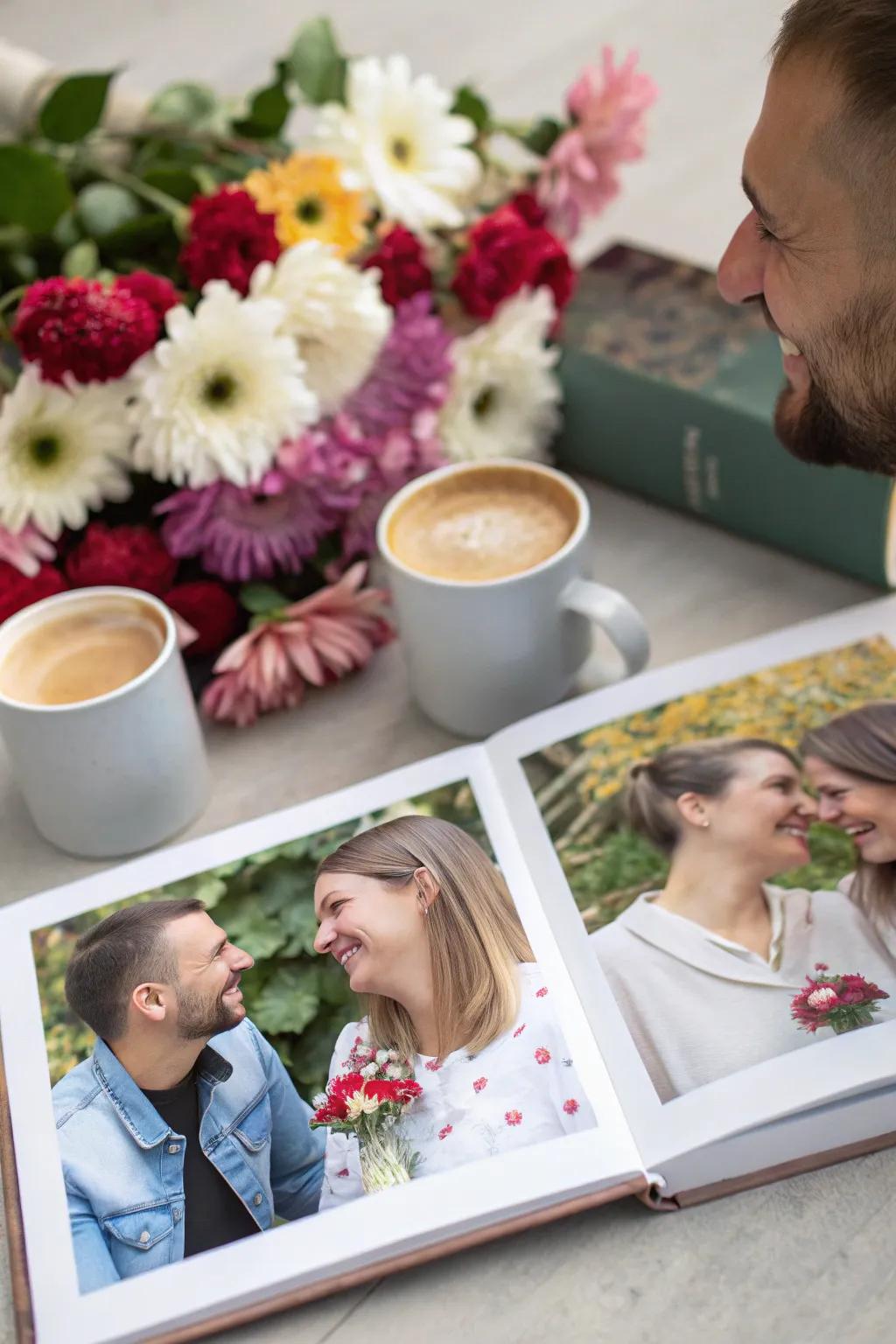 Decorative accents add charm to an engagement memory album.