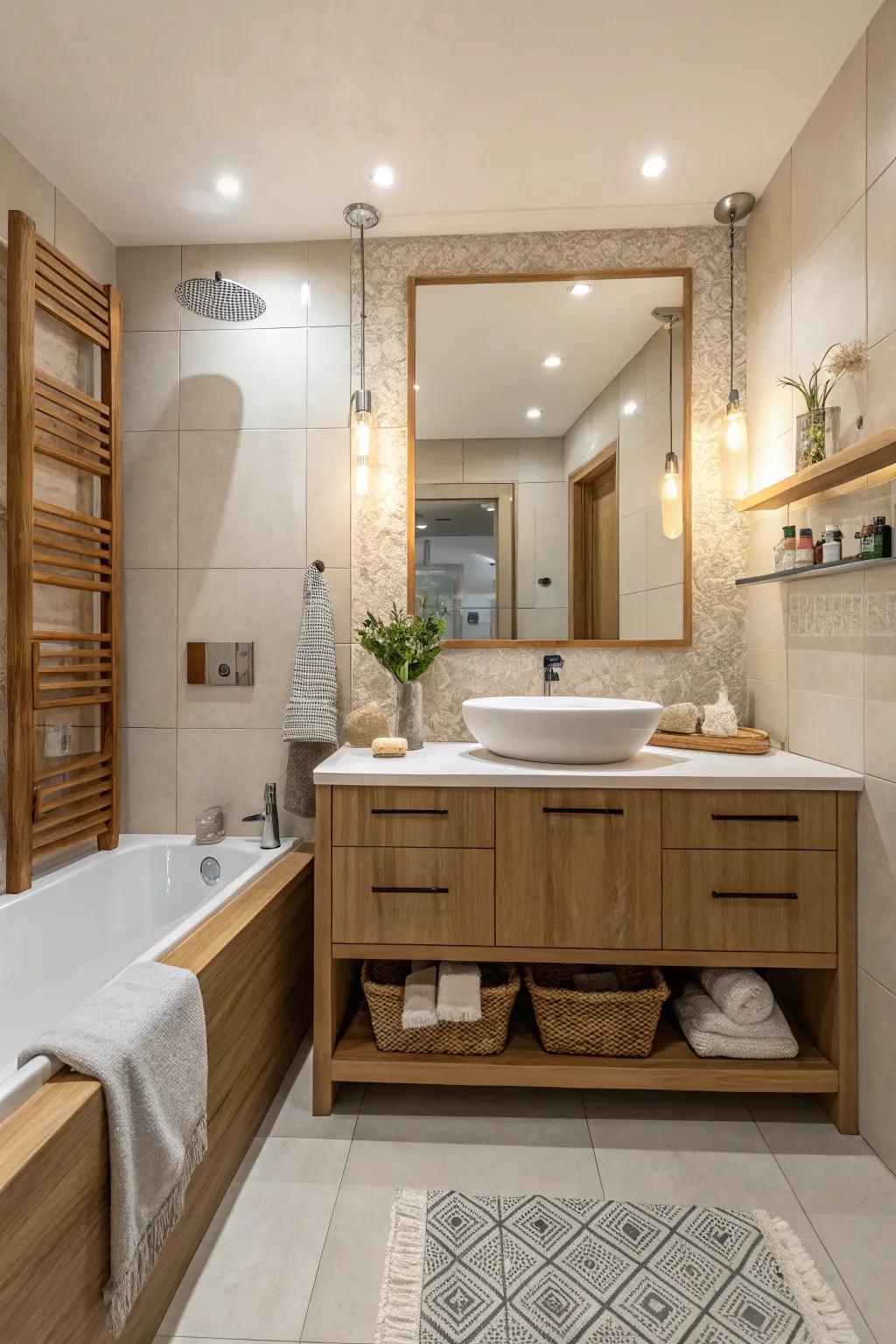 Neutral shades create a tranquil and ageless ensuite space.