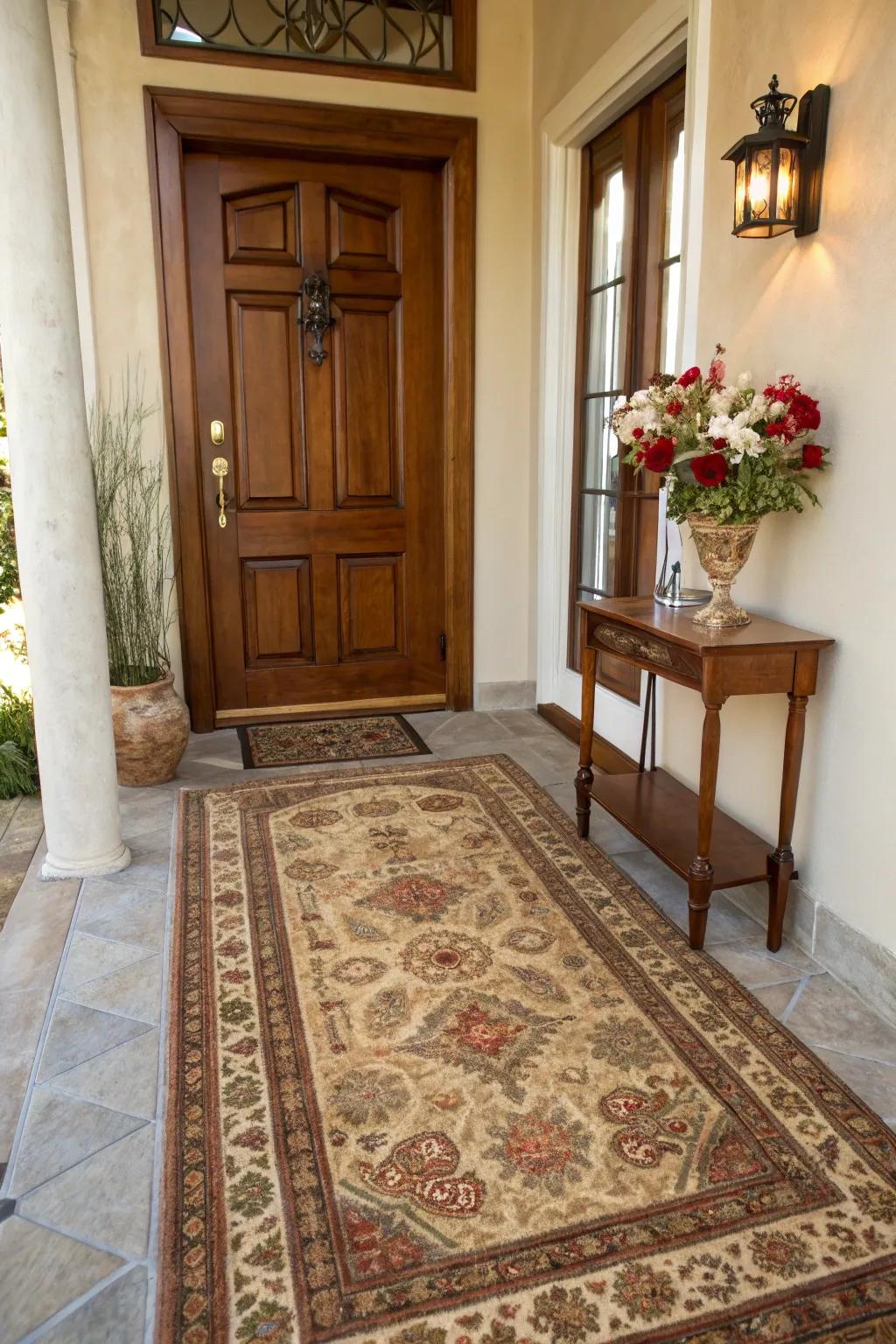 A rug adds warmth and defines the space in your entrance beautifully.