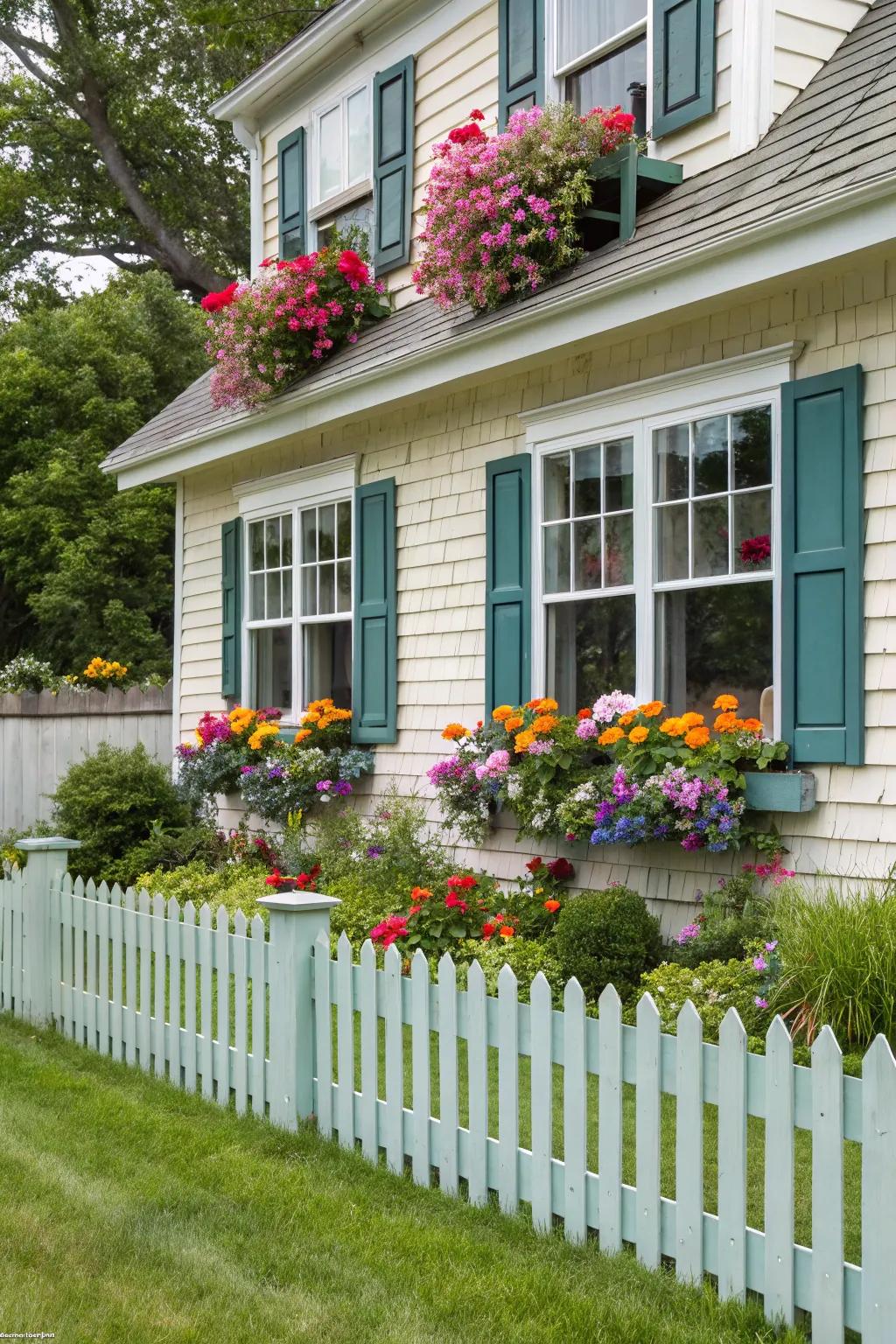 Planter boxes abundant with blossoms bring nature closer to your residence.