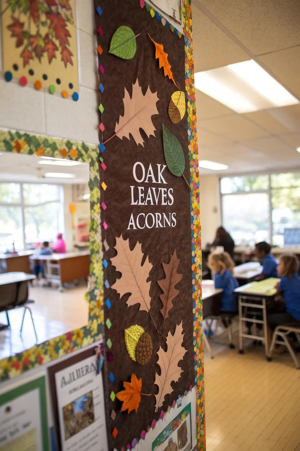 Inspirational quotes about growth, surrounded by oak leaves and acorns.