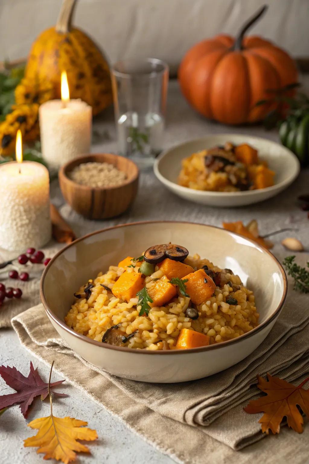 Hearty dishes like roasted squash and mushroom risotto warm the soul.