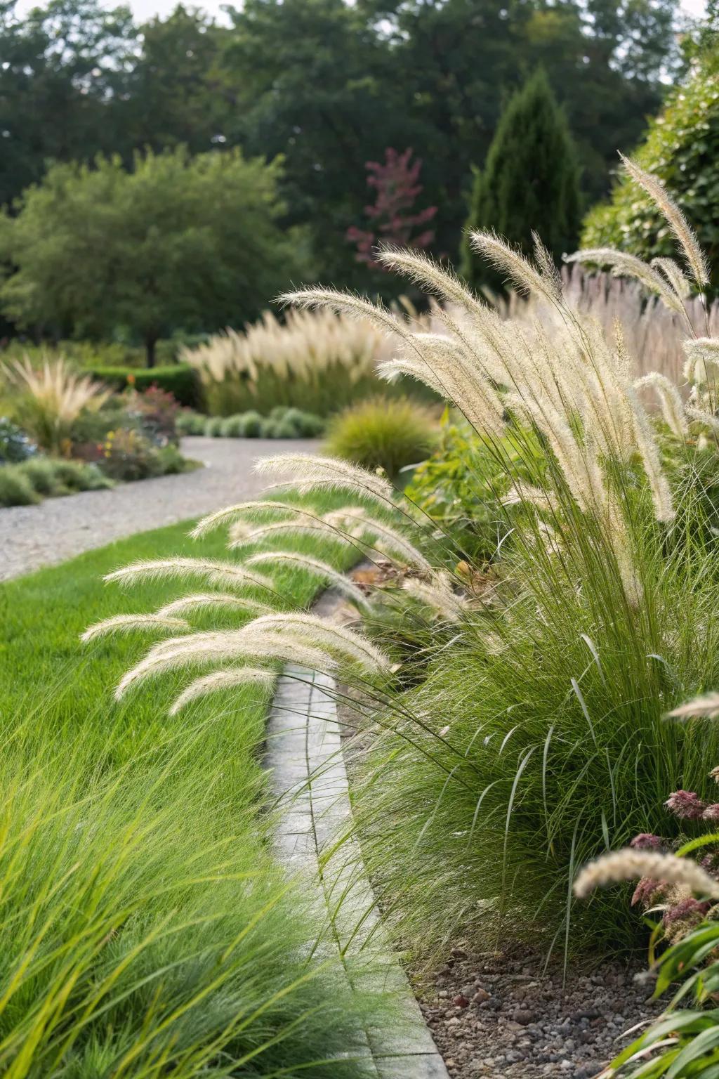 Grasslike plants bring elegant movement.