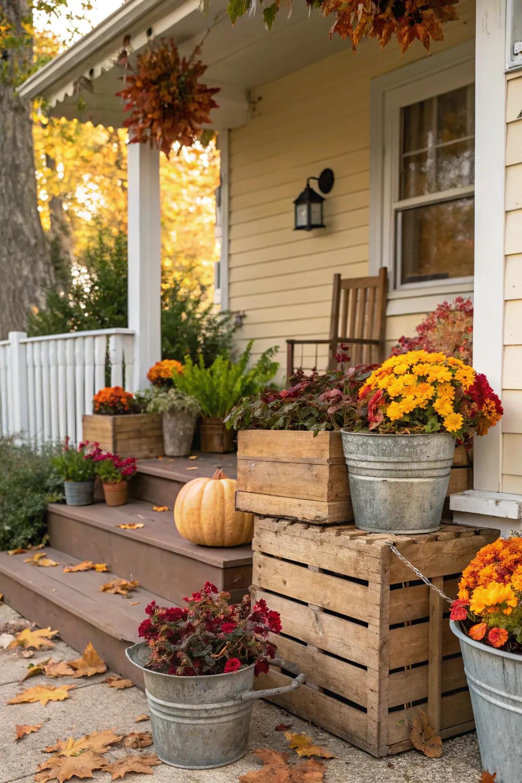 Imaginative holders enrich the charm and personality of your fall entryway scene.