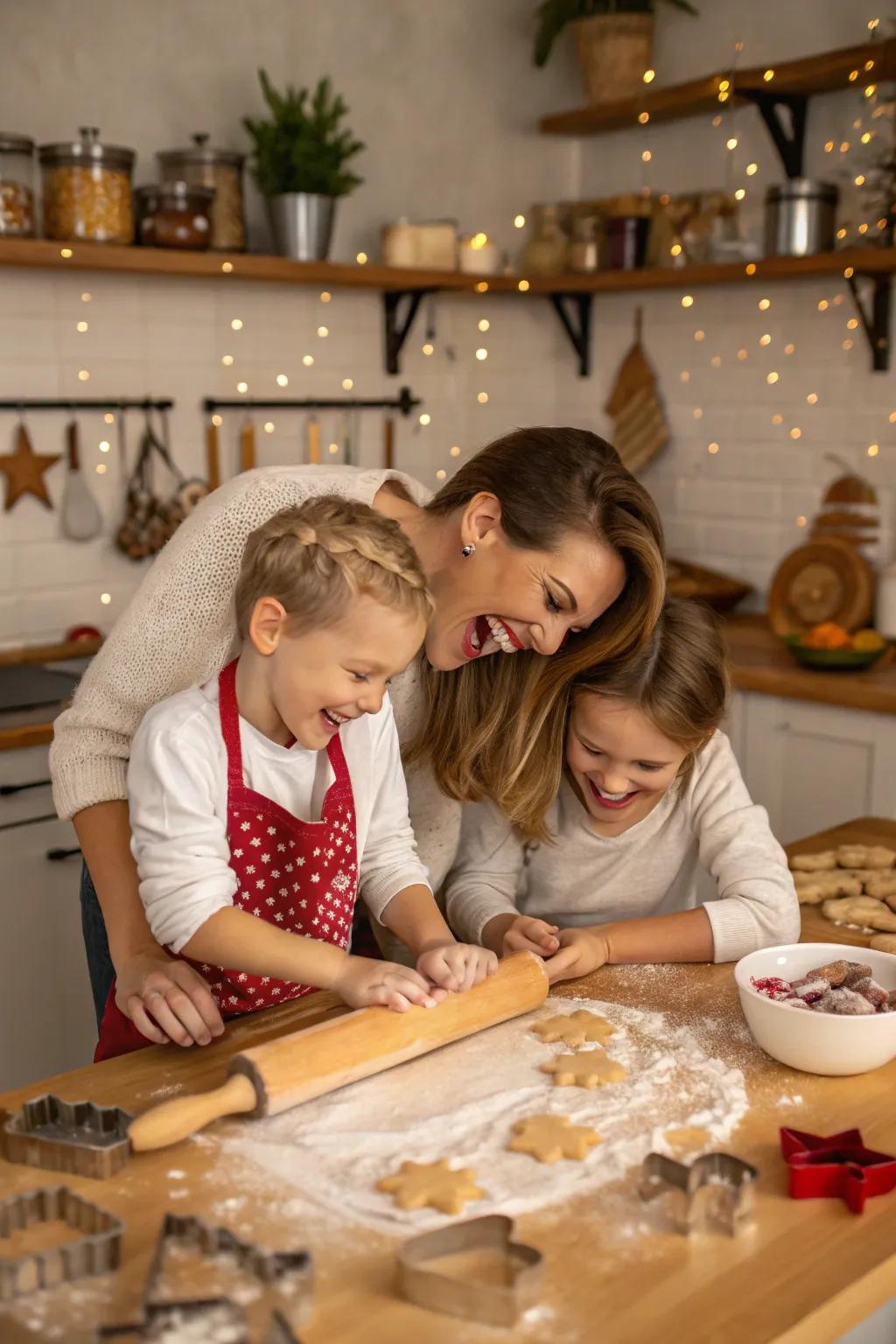 Candid kitchen moments capture the delight of holiday baking alongside loved ones.