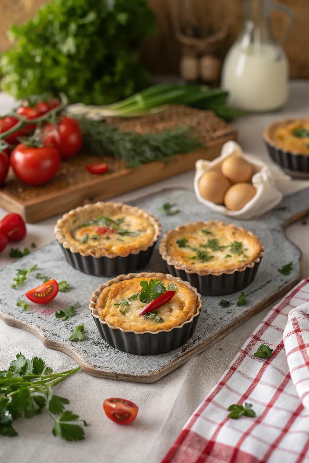 Mini quiches offer a delightful and convenient way to enjoy breakfast.