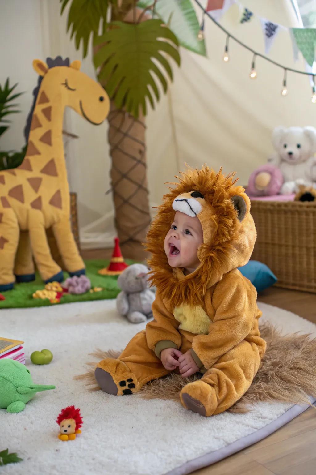 A majestic lion costume for your little one's inaugural adventure.