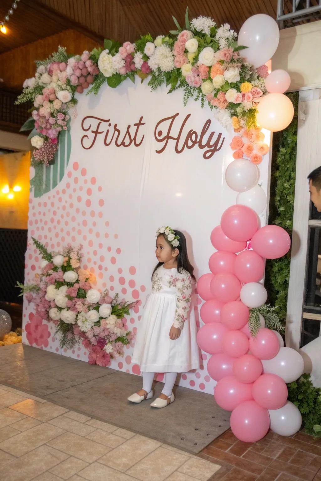 A customized backdrop provides the ideal photo opportunity for a memorable day.