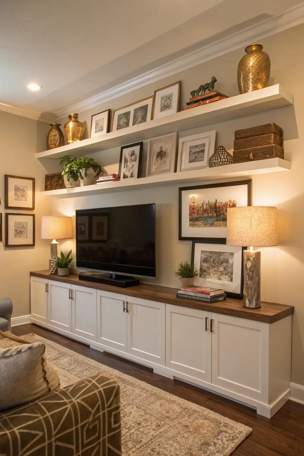 Fashion an artistic gallery surrounding your TV.