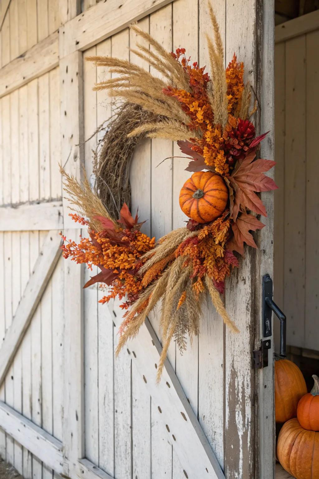 Comforting autumnal sensations with a harvest wreath.