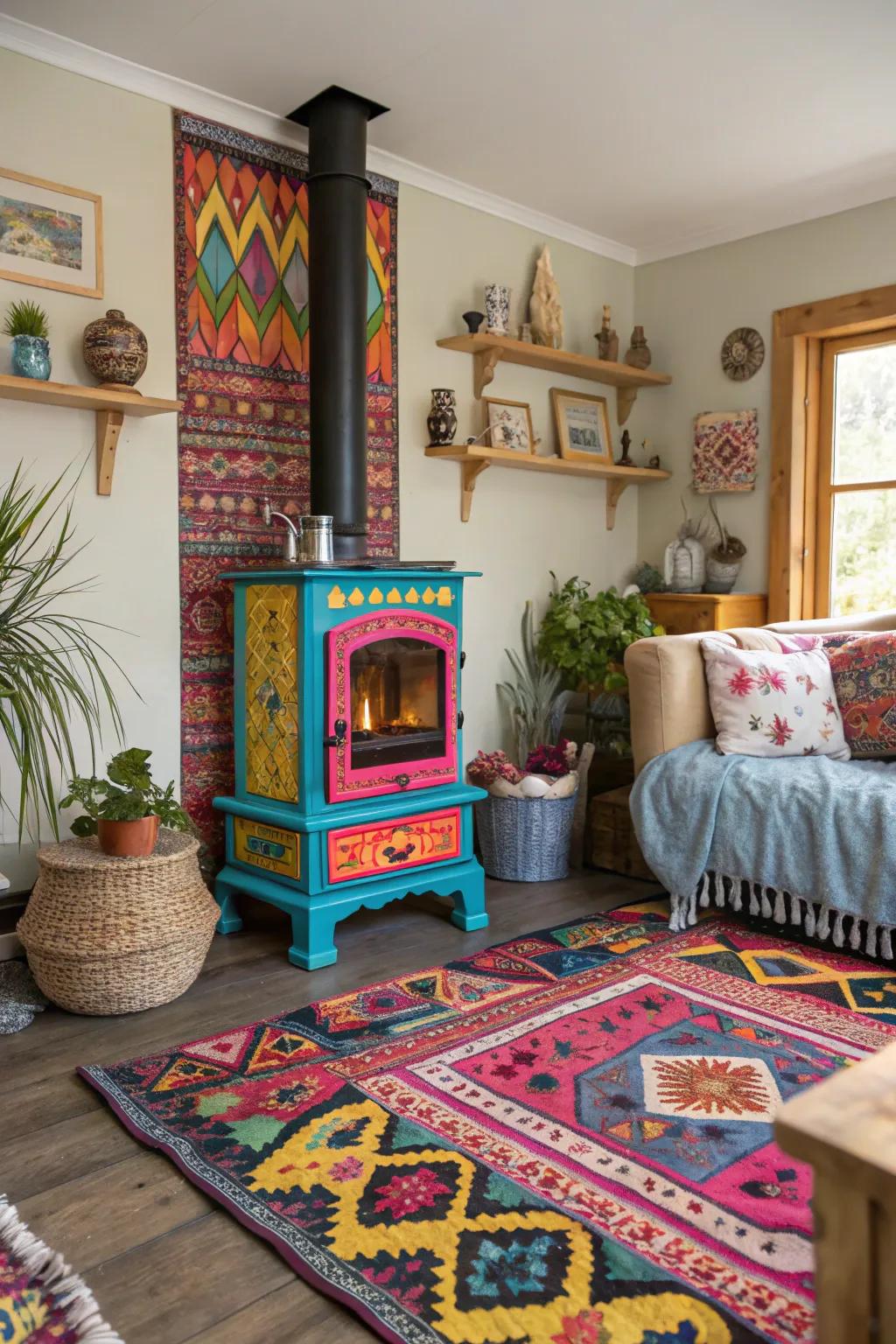 A colorful burner brings a fun twist to this lively room.