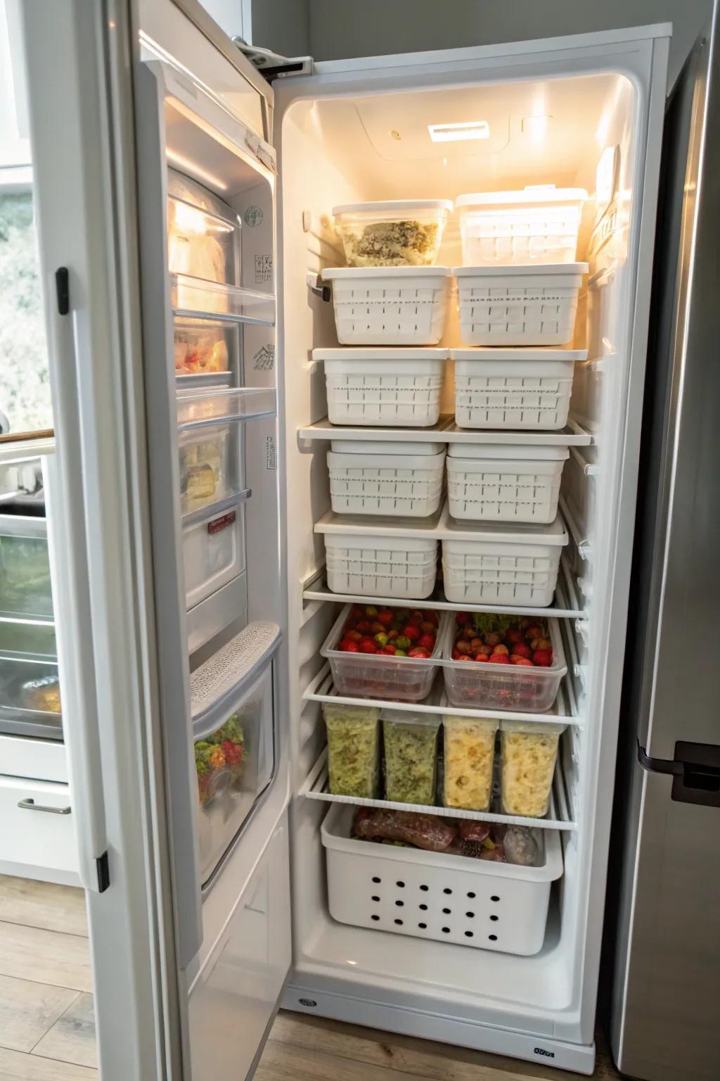 Stackable bins provide a stable and structured solution.