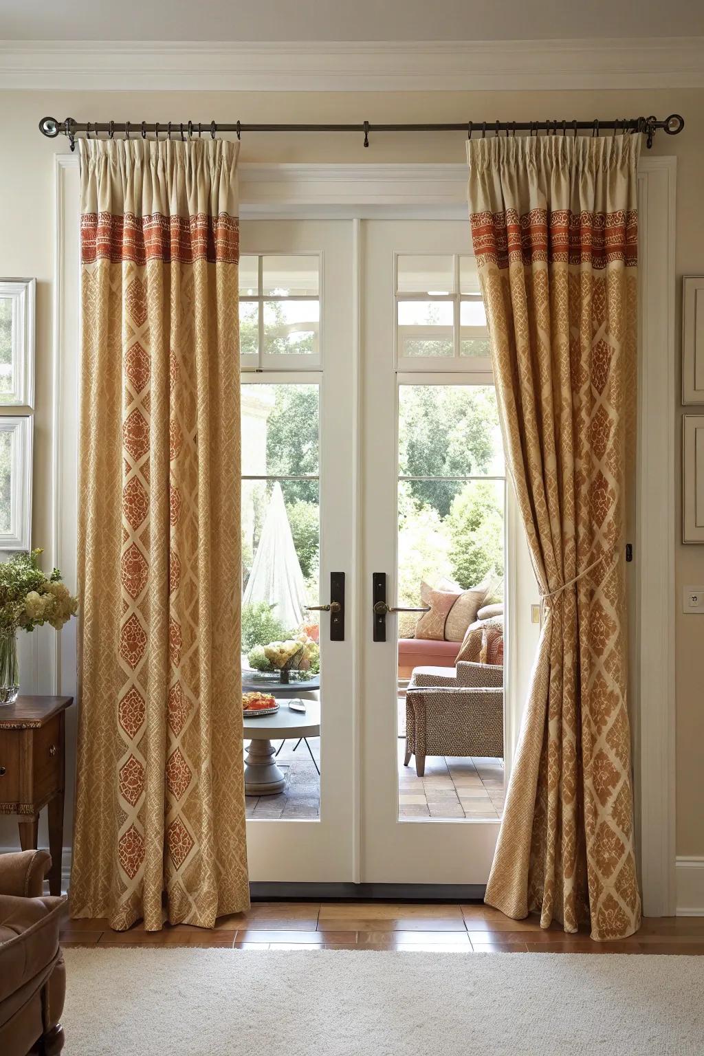 Coordinated curtains establishing a seamless transition into the home.