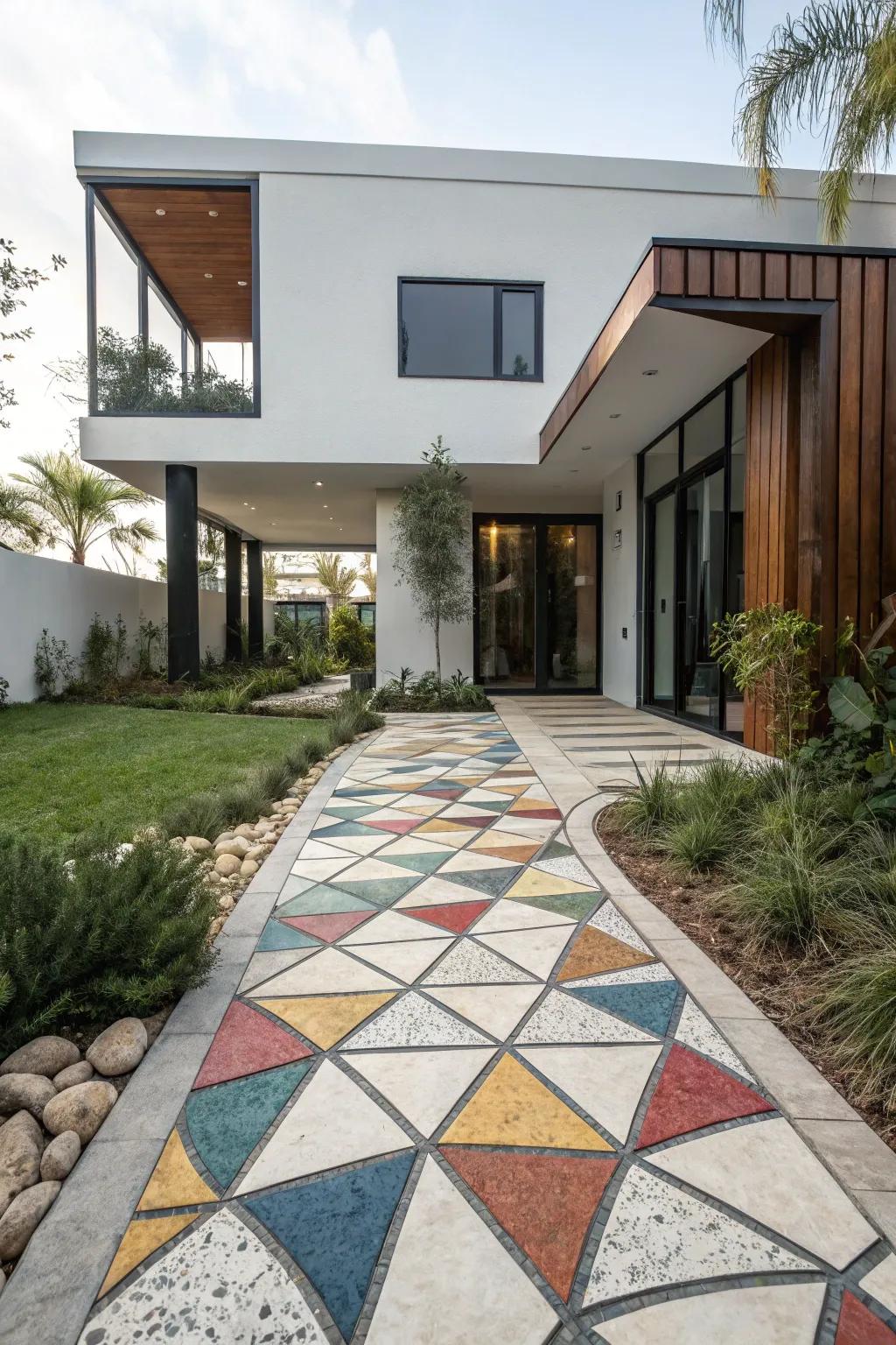 Geometric paver designs create a strong visual impression.