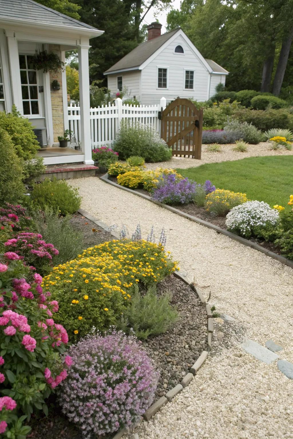 Stone beds are easy to maintain while adding appealing texture.