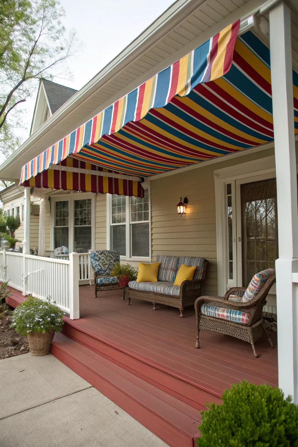 Textile canopies with striking designs bring fun to your porch style.