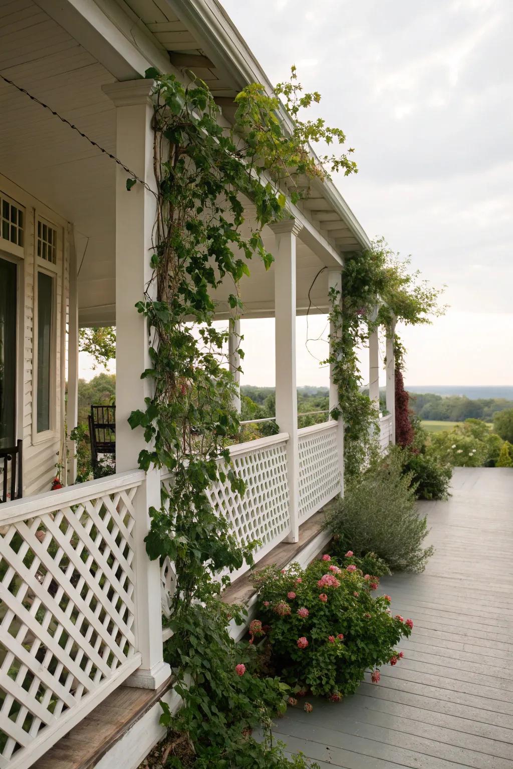 Lattice panels offering partial shade and visual appeal.