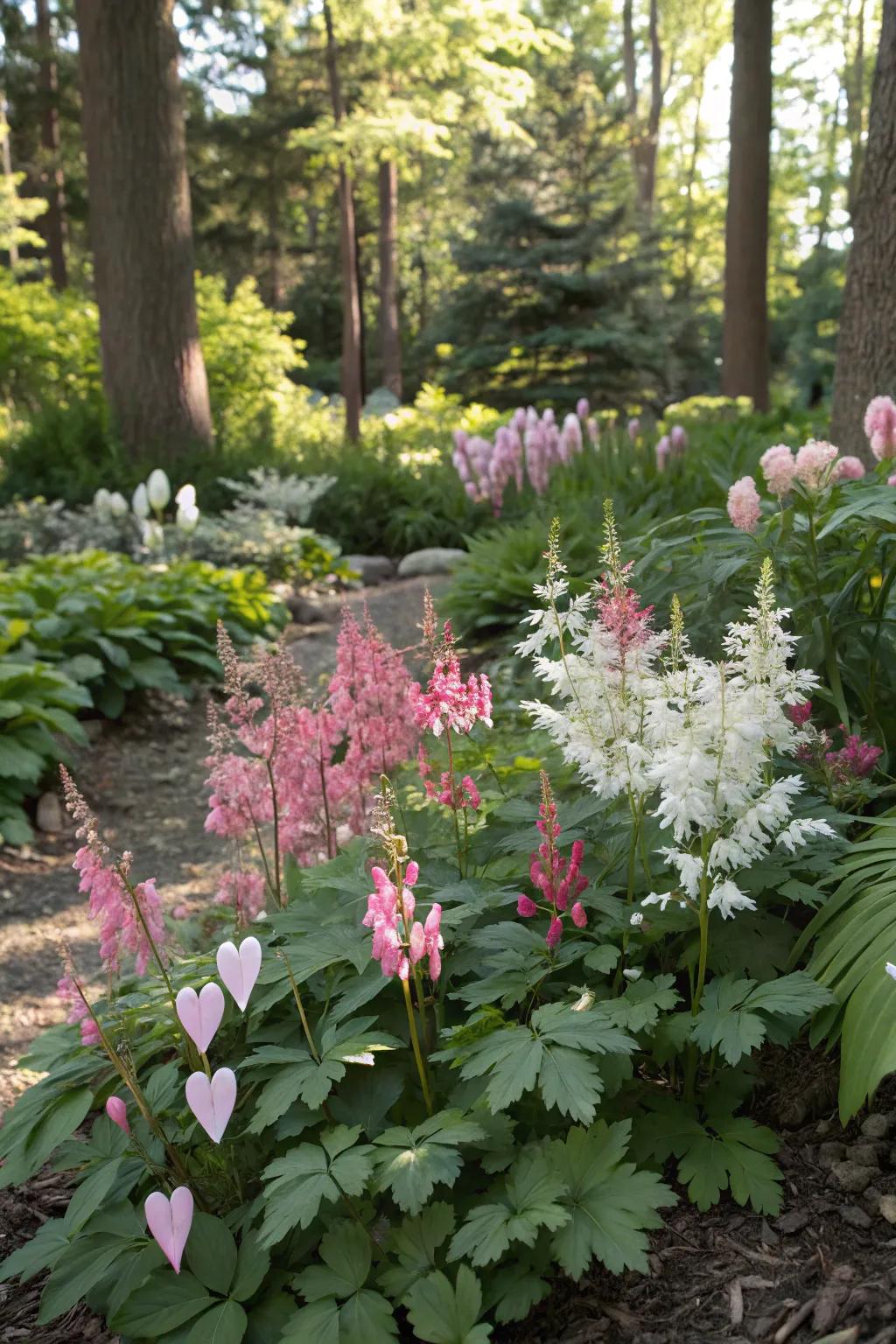 Bright blooms introduce vibrant pops to shaded areas.