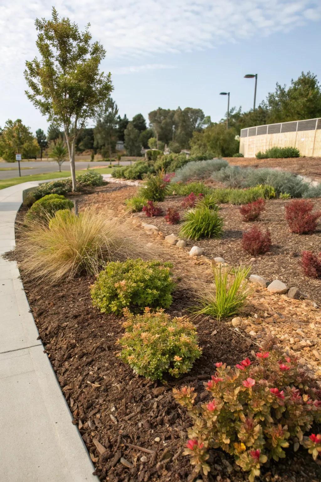 Mulch and surface plants offering warmth and practicality.