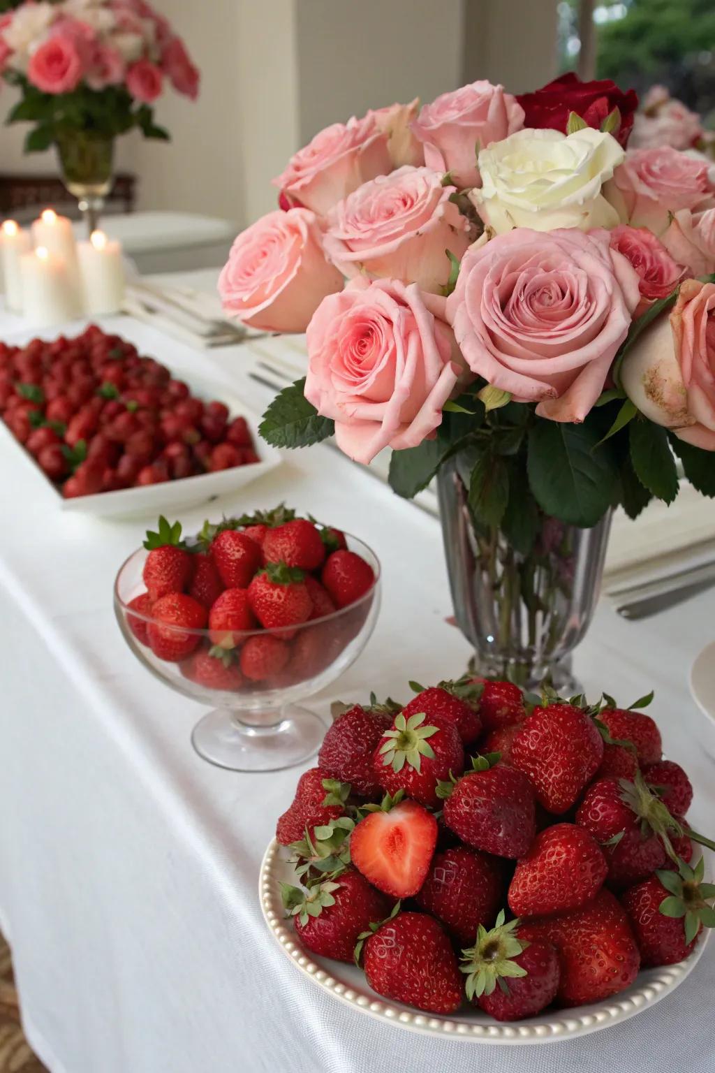 A romantic blend of fruits and flowers for your table.
