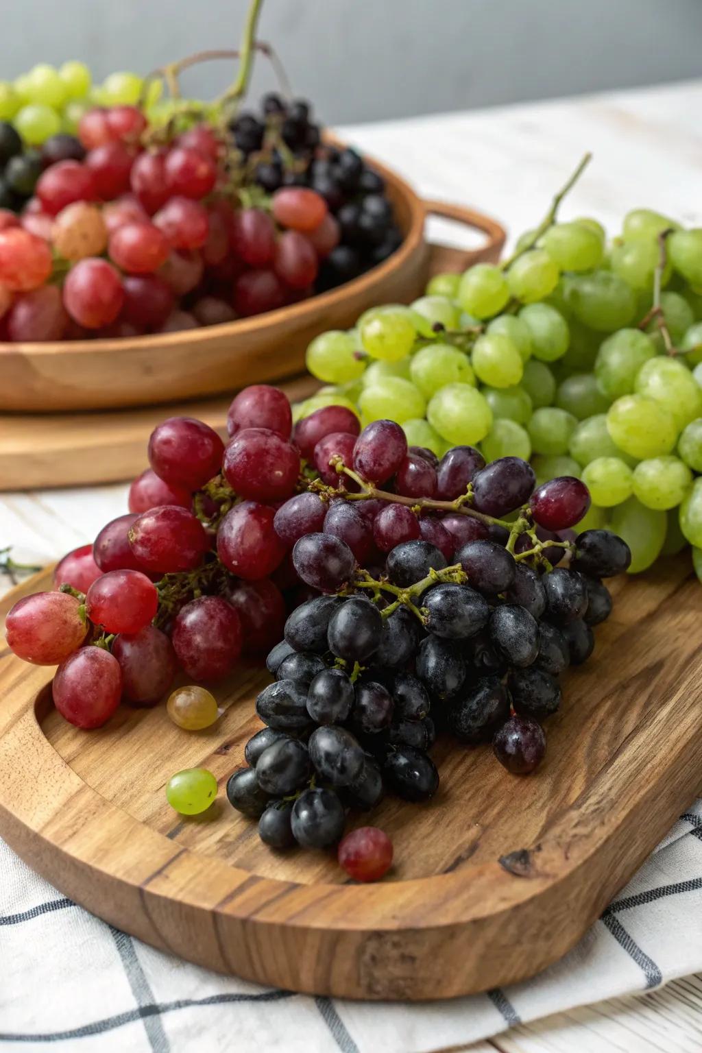 A sophisticated display of grape bunches on the vine.
