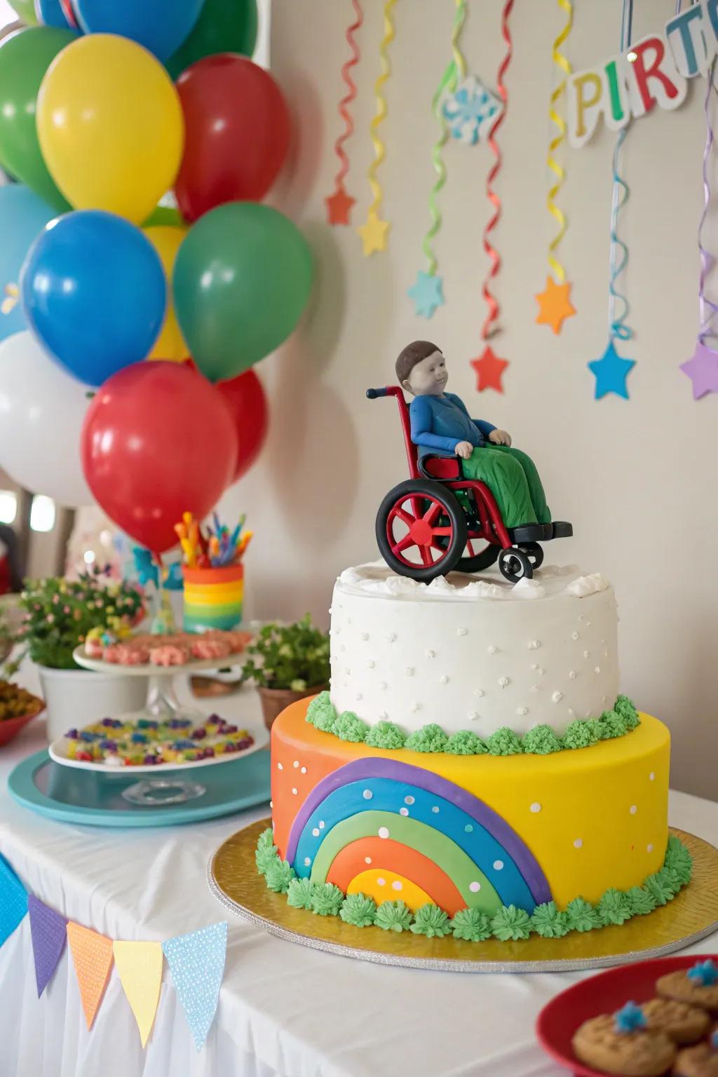 Race into the next decade with humor on this wheelchair-themed cake!