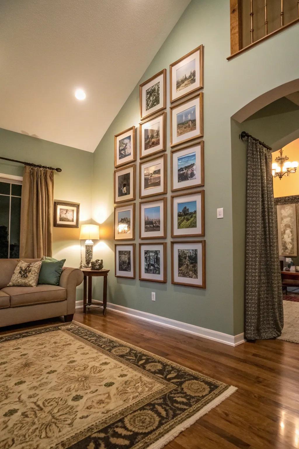 An offset pyramid layout adds height and visual interest to a room.