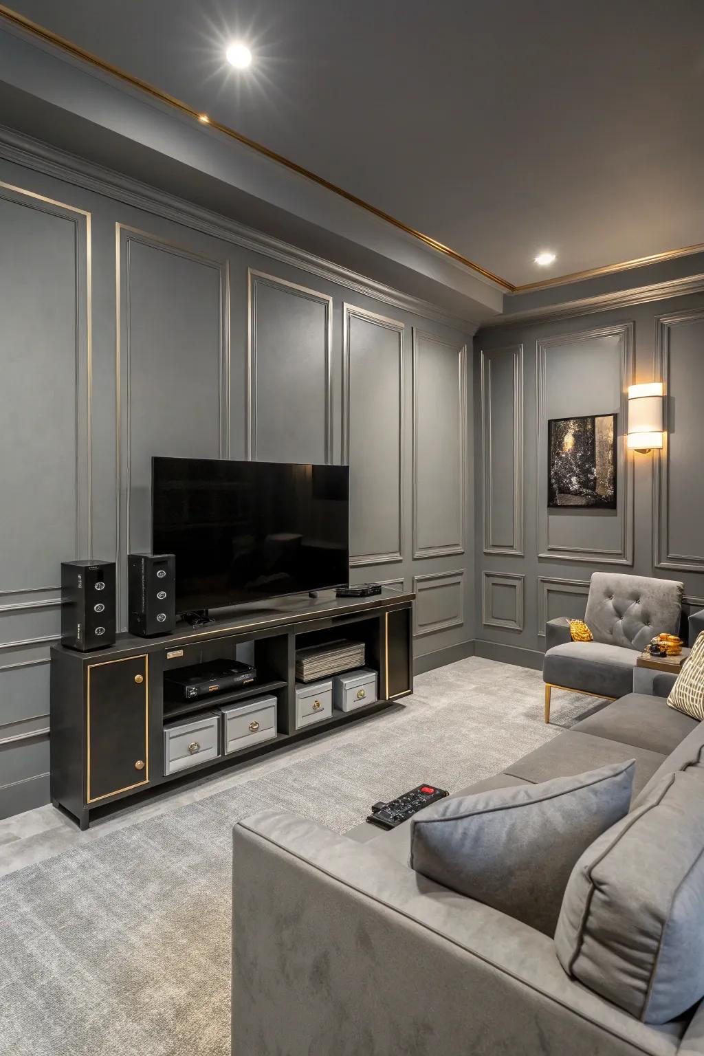 Iron gray walls bring sophistication to your gaming room.