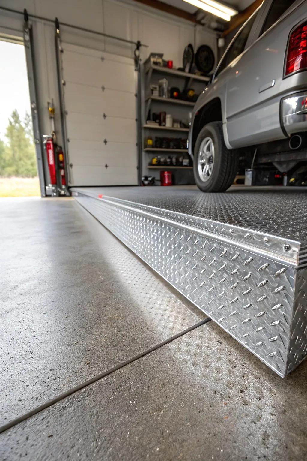 Diamond plate aluminum baseboards give an industrial-chic look and strong protection.