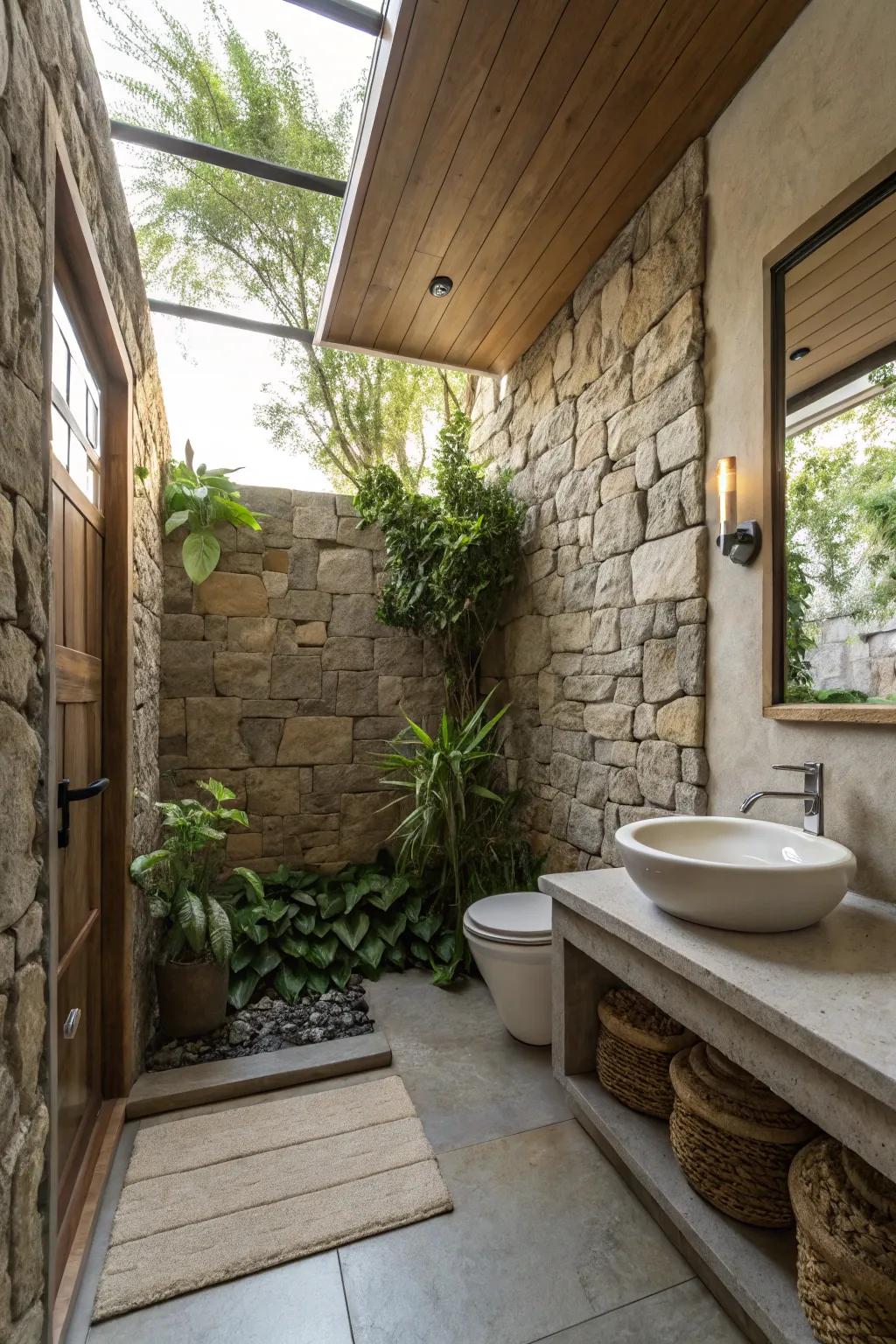 Natural elements create a serene, spa-like bathroom retreat.