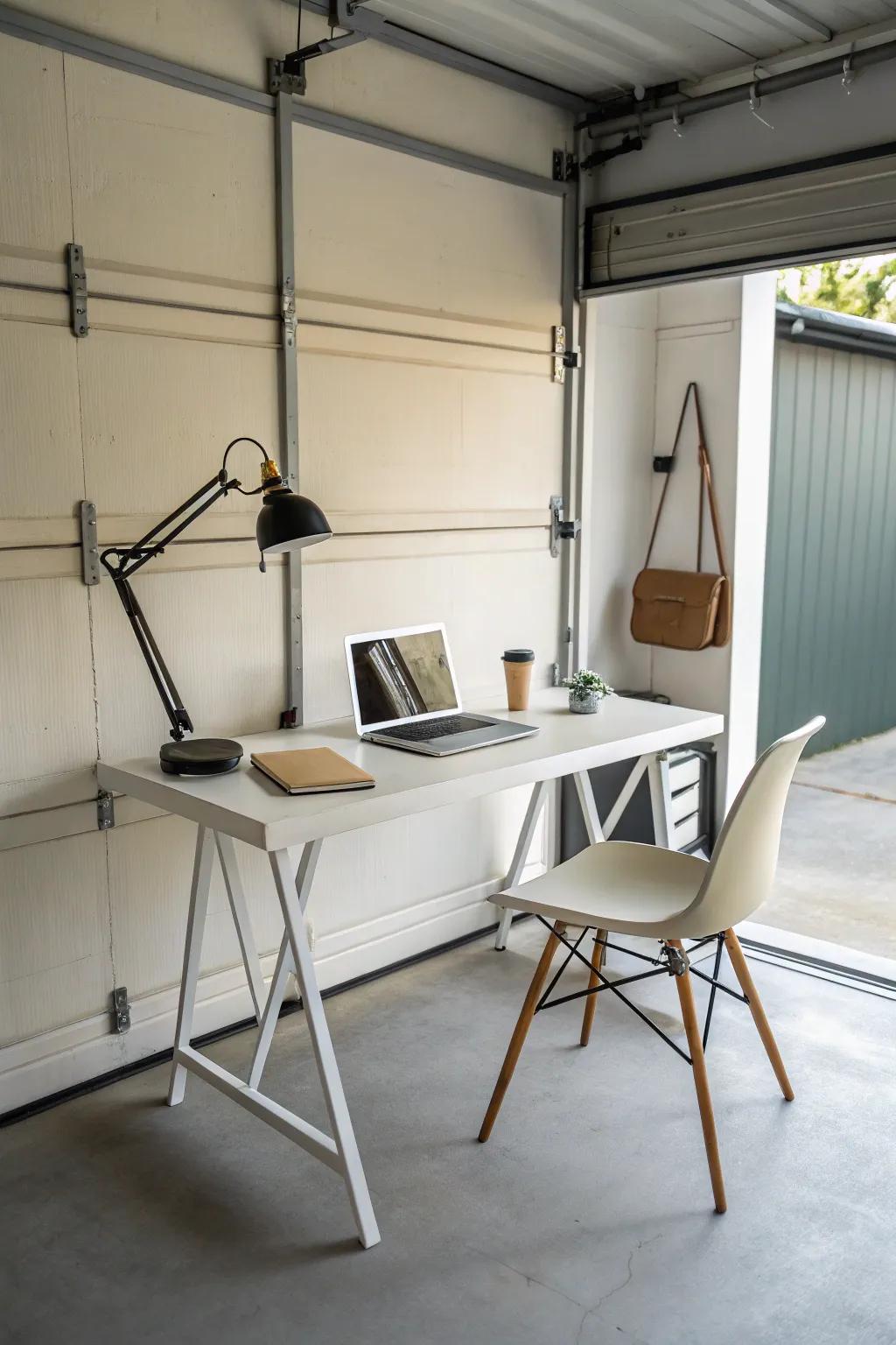 A minimalist setup fosters focus and productivity in your garage office.