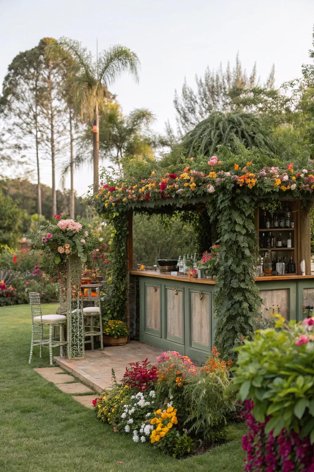 A garden bar exquisitely integrated with nature.