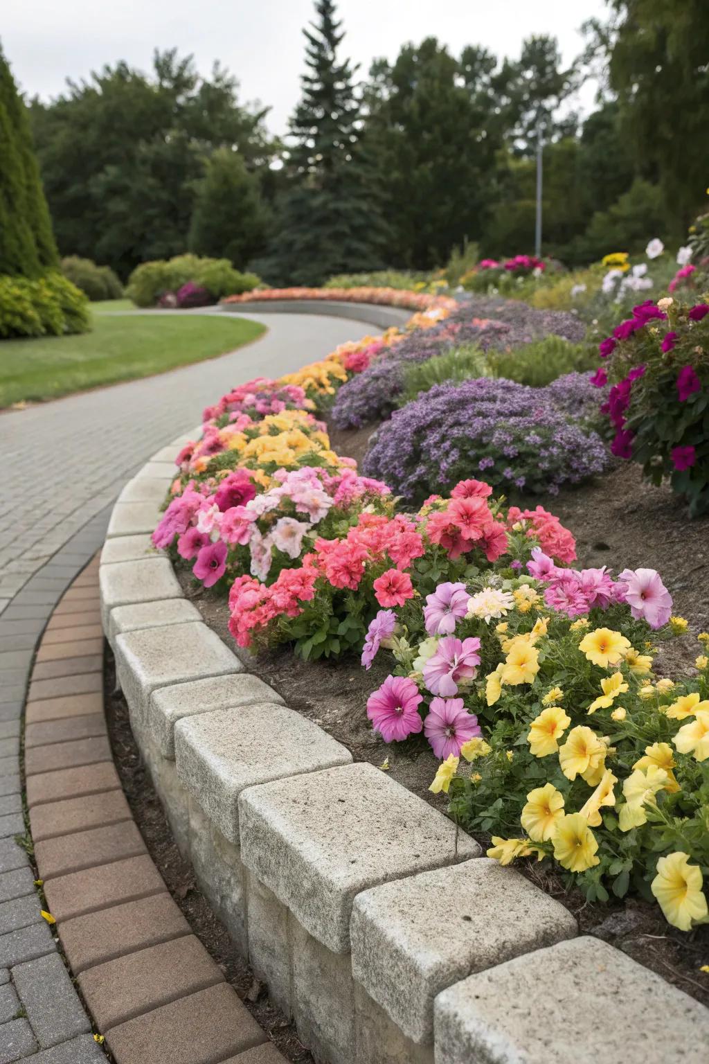 Artistic stone edging provides a refined and resilient border.
