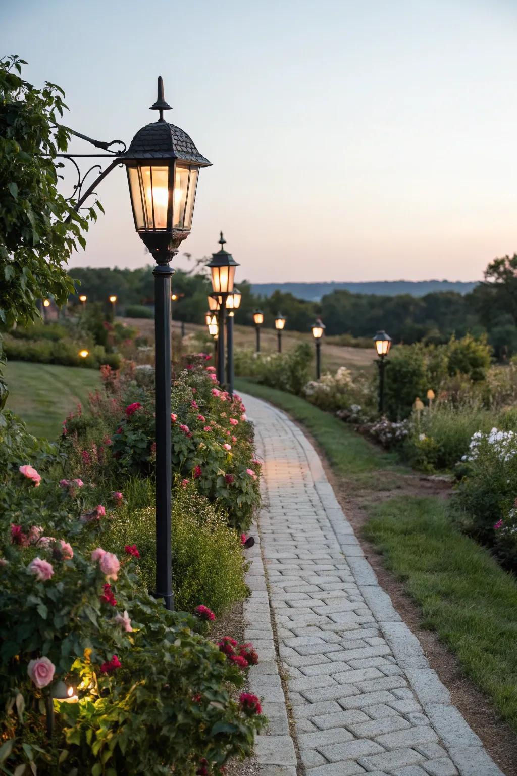 Add timeless elegance with beacon-style lights.