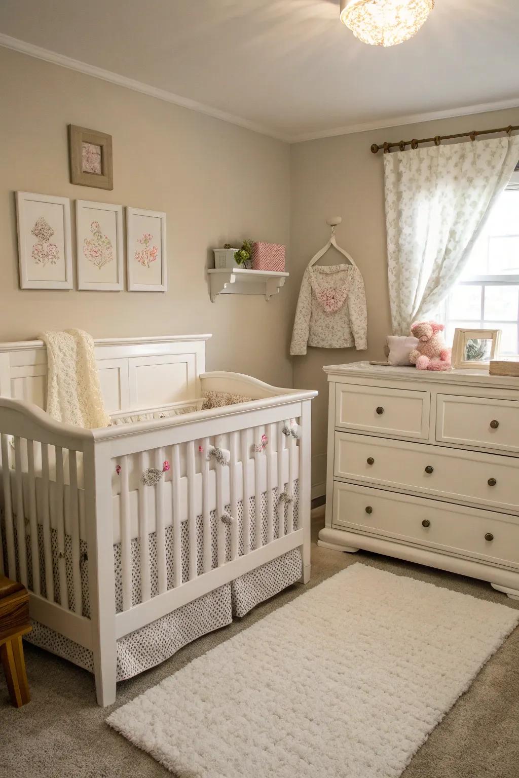 White furniture adds a clean and ageless appeal.
