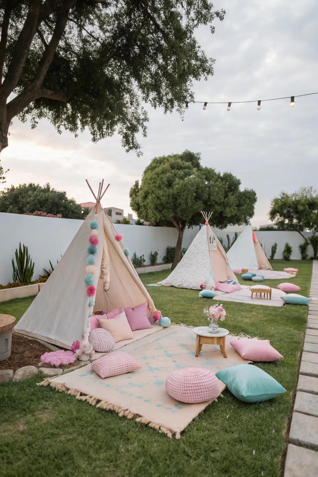 Play tents provide a cozy sanctuary for spa-time relaxation.