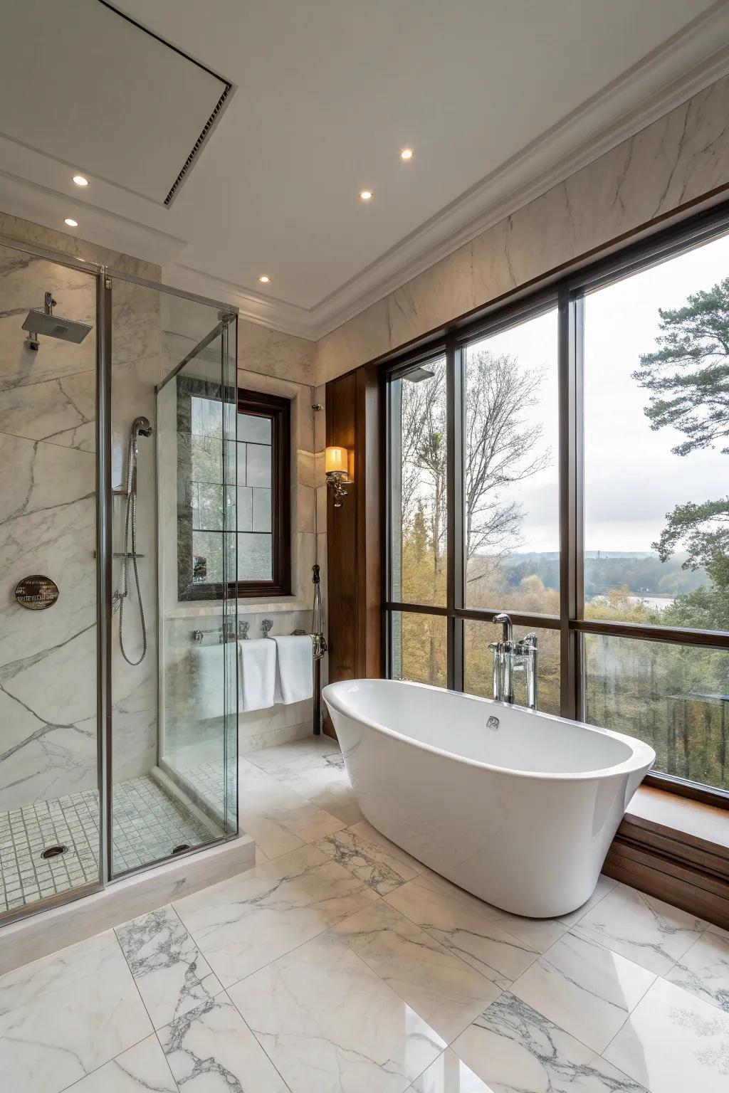 Combine luxury with practicality using a tub and glass shower setup.