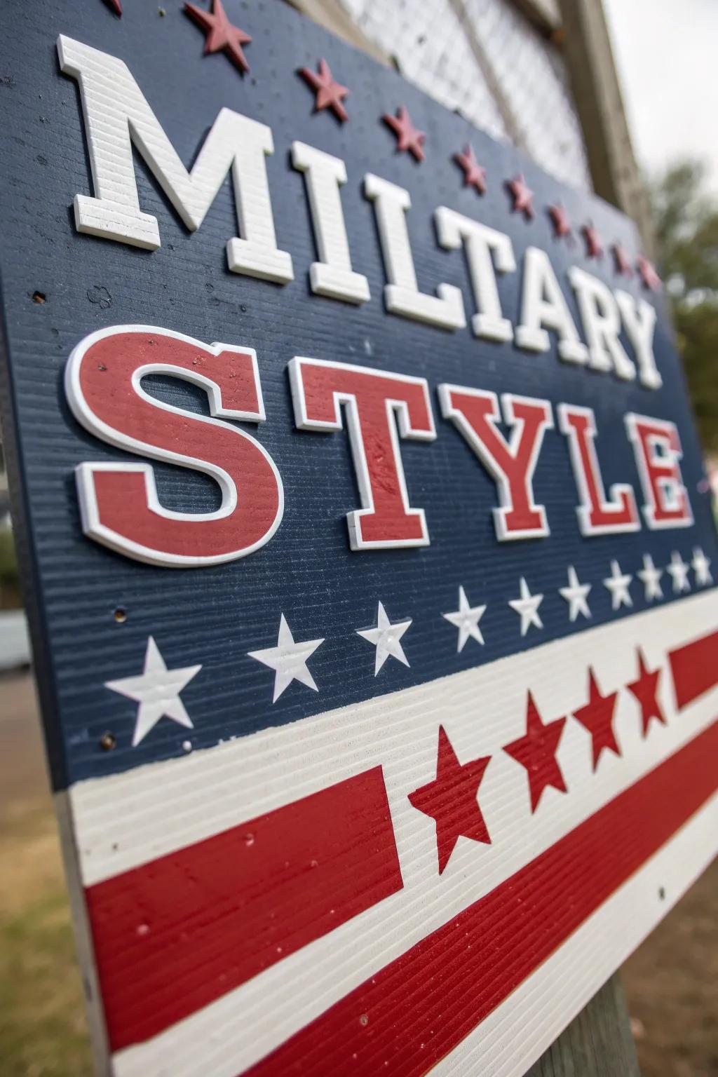 Military-inspired lettering elevates the theme.
