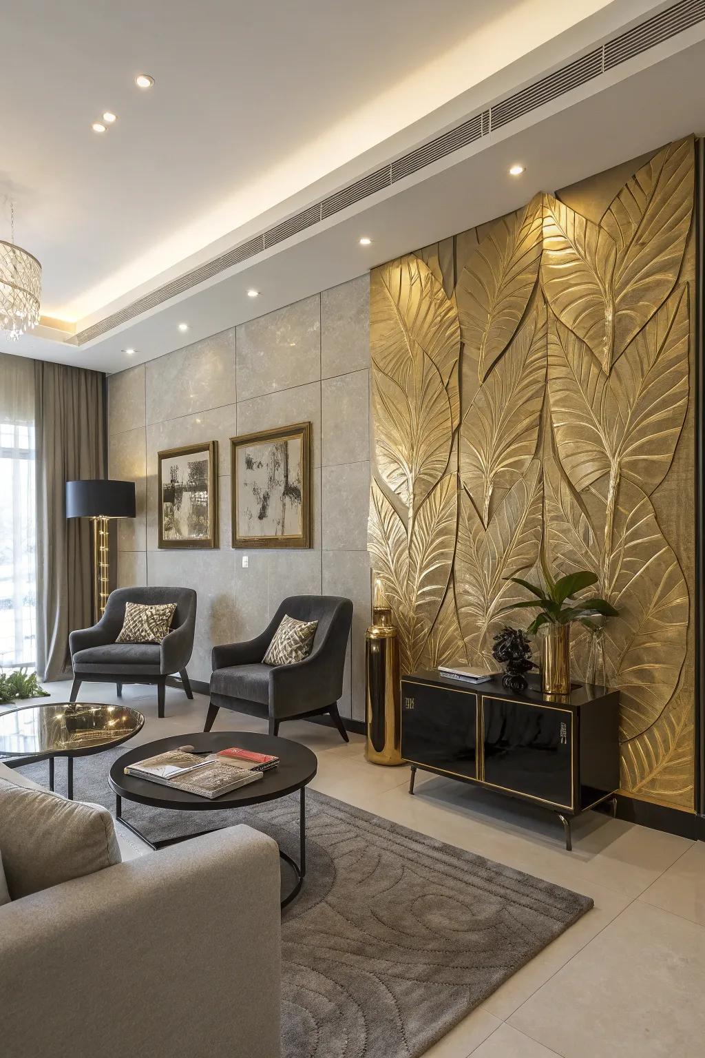 Make a bold statement with a gold leaf accent wall.