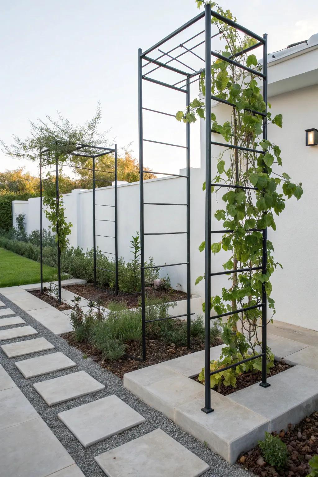 Metal trellises provide a modern touch with high durability.