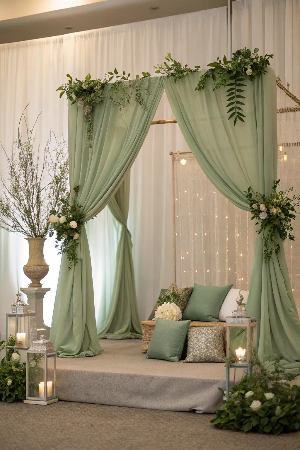 Green accents adding refinement to wedding décor.